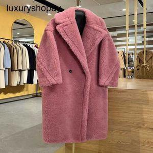 Maxmaras Coat Teddy Bear Womens Cashmere Coats ull vinter 2024 Ny hallonrosa pälspartikelkamel fleece mid len