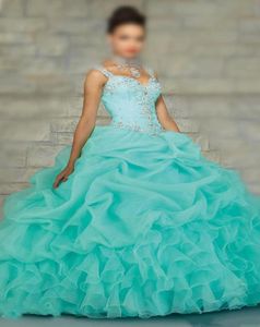 Ball Roo Quinceanera Elbise Muhteşem Boncuk Kayışları Sevgilim Organza Katmanlı Mercan Nane Kız Tatlı 16 Elbise Stock7983382