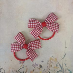 Hair Accessories 56789 Year Old Spring/Summer Korean Sweet Baby Children's Little Girl Leather Band Red Plaid Mini Bow Tie Headrope Loop