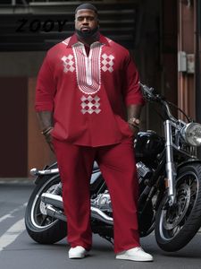 Zooy L-9xl Mens Plus Size Business Gentleman Motorcycle Этнический стиль Брюки рубашки набор 240412