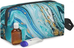 Storage Bags Travel Toiletry Bag Large Makeup Portable Shaving Kit Blue Gilt Marble Wash For Gym Camping