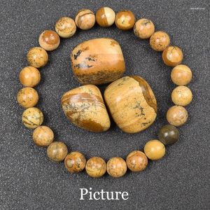 Strand Picture Jasper Stone Breads Bracelete feita de homens naturais homens 6mm de 8 mm de 8 mm de jóias de miçangas amarelas de miçangas