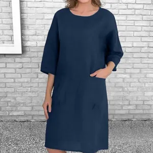 Casual Dresses Pullover Stylish O Neck Commute Lady Dress Women Solid Color Garment