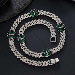 Pendant Necklaces Butterfly Necklace Hip Hop Jewelry Emerald Alloy Rhinestone Premium Feel Versatile Electroplated Cuban Chain