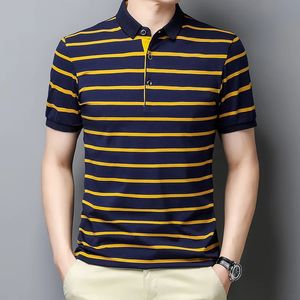 2024 Summer Men Classic Striped Polo Mens Cotton Shortsleeved Business Casual Shirt Male Drop 240423