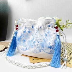 Bolsa infantil Hanfu Bolsa de renda chinesa Bordado de pérola Bolsa de crossbody Bag Small