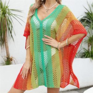 Trend Casual Beach Wear for Women Summer Green Luxury Cover Up Kimono Sticked Swimsuit Coverup Tunic Dress