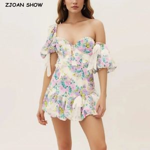 Mulheres retrô Splicado Bandagem de arco floral mini vestido