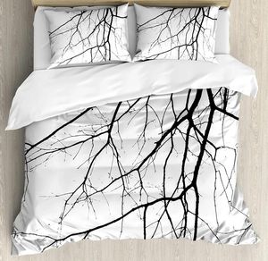 Bedding Sets preto e branco Conjunto para a cama do quarto Home macro folhas de inverno galhos Idyll Duvet Capa de colcha fronha de colcha