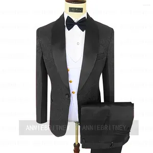 Men's Suits Elegant Jacquard Black Formal Men Wedding Groom Tuxedo Prom Blazers Hombre High Quality Custom 3 Piece Set Costume Homme