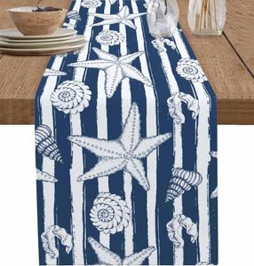 Table Cloth Beach Conch Starfish Shell Runner For Dining Decor Linen Washable Runners Dresser Scarf Kitchen Holiday