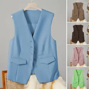 Women's Vests Women Vest Elegant V Neck Sleeveless Waistcoat For Office Wear Formal Single-breasted Cardigan In Solid Commute