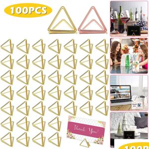 Other Event Party Supplies 100Pcs Table Card Holder Triangle Shape Stand Clip Mini Metal Po Picture Number Wedding Decoration Drop Dhosi