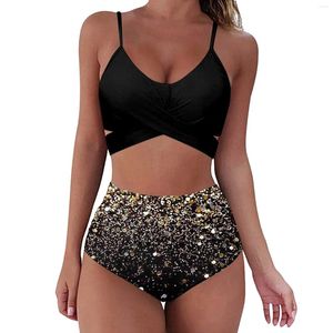 Damen Badebekleidung Frauen Wickeln Bikini Set Pailletten Print Push Up Bade Mode hohe Taille Badeanzug Zweit noch sexy gepolstert Brasilianer