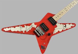 LvyBest Özelleştirilmiş 6 Strings Elektro Gitar Katı Kırmızı Kaya Tremolo Ayna Pickguard Siyah Açık Kutup Pikapları