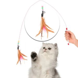 Accessories 1PC Tease Cat Stick Colorful Feathers Fishing Rod Style Stick With Bell Interactive Fun Toy Tease Cat Jumping Stick Pet Supplies