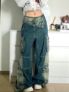 Jeans femminile jeans jeans donne in alto inta più tasche lavate cargo punk punk vintage grunge pantaloni battiti di jeans 2023 primavera d'autunno