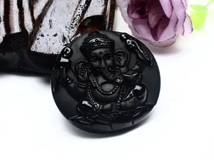 Pendant Necklaces Drop Black Obsidian Necklace Thailand Geneisha Elephant Men's Jewelry Women's