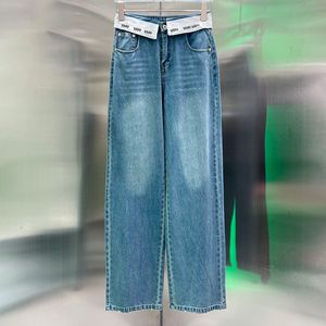 Kontrast renkli kadın kot pantolon, tasarımcı denim pantolon lüks mavi rahat jean pantolon tasarımcısı moda sokak stil kot pantolon