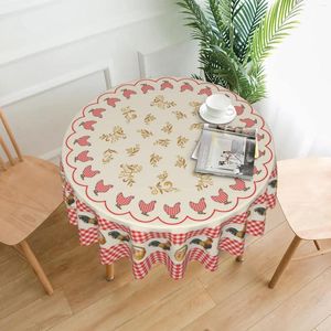 Table Cloth Vintage Rooster Pink Plaid Round Tablecloth Waterproof Washable Kitchen Restaurant Picnic Party Decoration