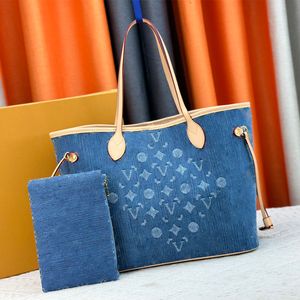 Denim mavi tasarımcı tote çanta kadınlar yüksek kaliteli omuz çantası ünlü tasarımcı çantası büyük seyahat alışveriş çantası alışveriş totes bayan anne kompozit çanta çanta