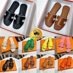 Designer Oran Womens Orang claquettes slides genuine leather beach shoes Flat Heels Sliders Sandale Ladies Fashion Luxury Slippers hermys nermes Hemers
