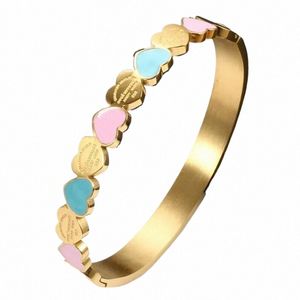 bangle Cute Love Heart Gold Plating Stai Steel Lucky Cuff Bangles Women Girls Wedding Party Charm Jewelry Gift e9Pp#