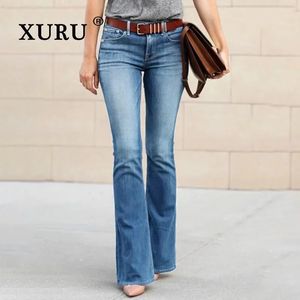 Xuru - Europejskie i amerykańskie średnie Rise Zwykłe dżinsy dla Women Street Trendy Micro Flear Pants Długie dżinsy K7-8032 240419