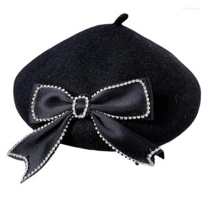Boinas de boletes Black Painter Hat Beanie Ribbon Bow para