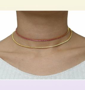 Fashion Noble Collar Necklace Red Ruby CZ Tennis Chain Necklace Jewelry Micro Pave Gold Color Fancy Women Collares Femme 40CM221Z1478426