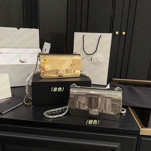 ファッション17cmの金メタルをくり抜かれた化粧品バッグ女性のチェーンショルダーバッグ黒い内メイクアップバッグCION財布