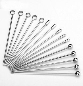 1000pcs New Metal Fruit Stick Stainless Steel Cocktail Pick Tools Reusable Silver Cocktails Drink Picks 43 Inches 11cm kitchen Ba6555672