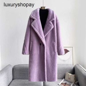 Maxmaras Coat Teddy Bear Womens Cashmere Coats ull vinter 2024 Ny kamelfleece Midlängd lammläder och integrering