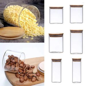 Storage Bottles Transparent Glass Jar Tea Coffee Candy Miscellaneous Grain Bottle With Bamboo Lid High Borosilicate Split