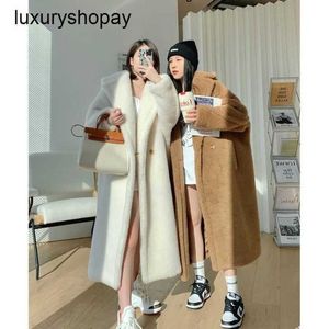 Maxmaras Coat Teddy Bear Womens Cashmere Płaszcze wełna wełna zima poza sezonem 2024 Nowy M Home Long Biała sylwetka cząsteczka jagnięcina fu