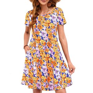 Fashion Floral Printed Womens Dresses Summer Clothing Casual Loose Party Sexy Ladies Beach Knee Short Sleeve 240426