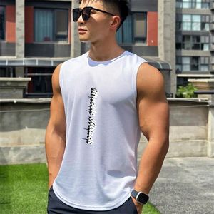 Erkek Tank Tops 2024 Yaz Fitness Giysileri Yelek Marka Baskı Koşu Eğitimi T-Shirt Hızlı kuru sporlar kolsuz örgü