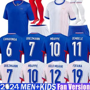 24 Eurou Cup French Team Soccer Jersey Mbappe Kolo Muani Dembele Coman Saliba Kante Maillot de Foot Equipe Maillots Griezmann Kids Full Sets Football Shirt Sportwear