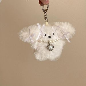 Heart Plush Rabbit Keychain Pendant Lovely Hanging Decorations Keyring Charm for Purse Bag Backpack Handbag 240416