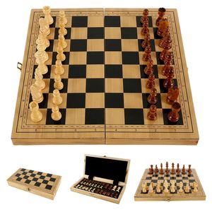 Wooden Chess Set Portable Folding Wood Chess Board Game Set Chess Checkers Suit Beginner Chess Set Wooden Educational Toy 240415