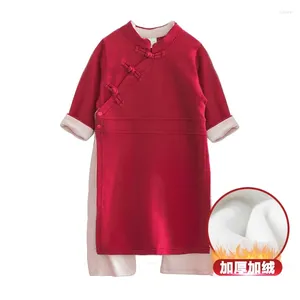 Roupa étnica Roupa chinesa do ano vermelho para meninos meninas inverno algodão fofo espessado mangas compridas Tang Tang Robe shaolin