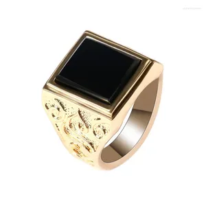 Klusterringar 2024 Foreign Trade Personality Retro Punk Square Crystal Men's Ancient Ring