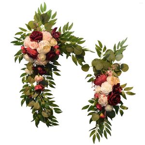 Flores decorativas Swag artificial Cerimônia de casamento Fake Rose Sign Simulação Plástico Porta de flor Decoração de parede para a festa para casa