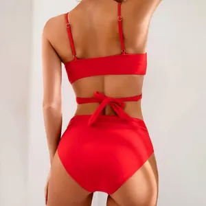 Kadın Mayo Bikini Mayo Plaj Tatilleri İçin Şık Setler Partiler Derin V yaka Strappy Sırtsız Yüksek Bel Bölünme