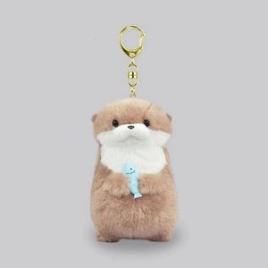 Cute Otters Holding Fish Plush Pendant Keychain Stylish Backpack Keyrings Lovely School Bag Key Wallet 240416