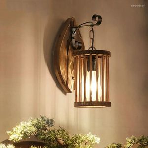 Wall Lamp American Country Retro Industrial Wood Light Bar Restaurant Aisle Corridor Bedside Solid Wooden Art Sconce