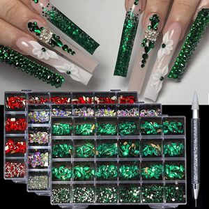 24 Grid Diamond Jewelry Set för nagelkonstdekorationer Nagel Ab Flat Bottom Borr Nail Art Luxe Nail Shaped Diamond Illusion Color 240426