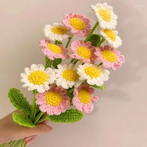 Dekoracyjne kwiaty ręcznie tkane Daisy Buquet Rukupita wełna szydełka naśladowanie Knited Flower Wedding Home Decor Walentynki Gift Dift