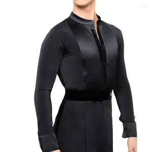 Stage Wear Modern Dance Long Sleeved Elastic Top Latin National Standard Practice Suit Men's Social Performance Shirt