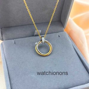 High Quality Luxury Necklace Cartter Three Ring Color with Diamond Interlocking Rose Gold Pendant Light Fashion Versatile Collar Chain